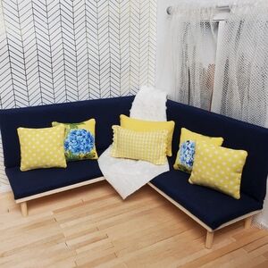 Miniature Dollhouse Sectional Sofa 1:12 Scale NAVY yellow